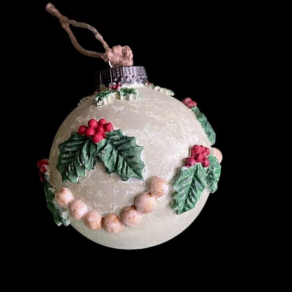 Handmade Acrylic and Clay Christmas Holly Ornament One of a Kind - Picture 6 of 9